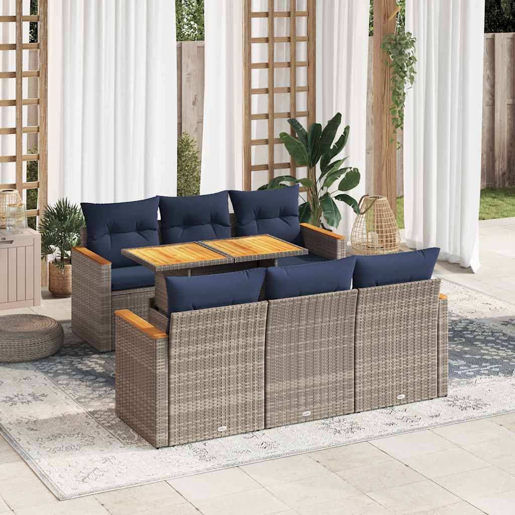 vidaXL 7-tlg. Garten-Sofagarnitur mit Kissen Grau Poly Rattan