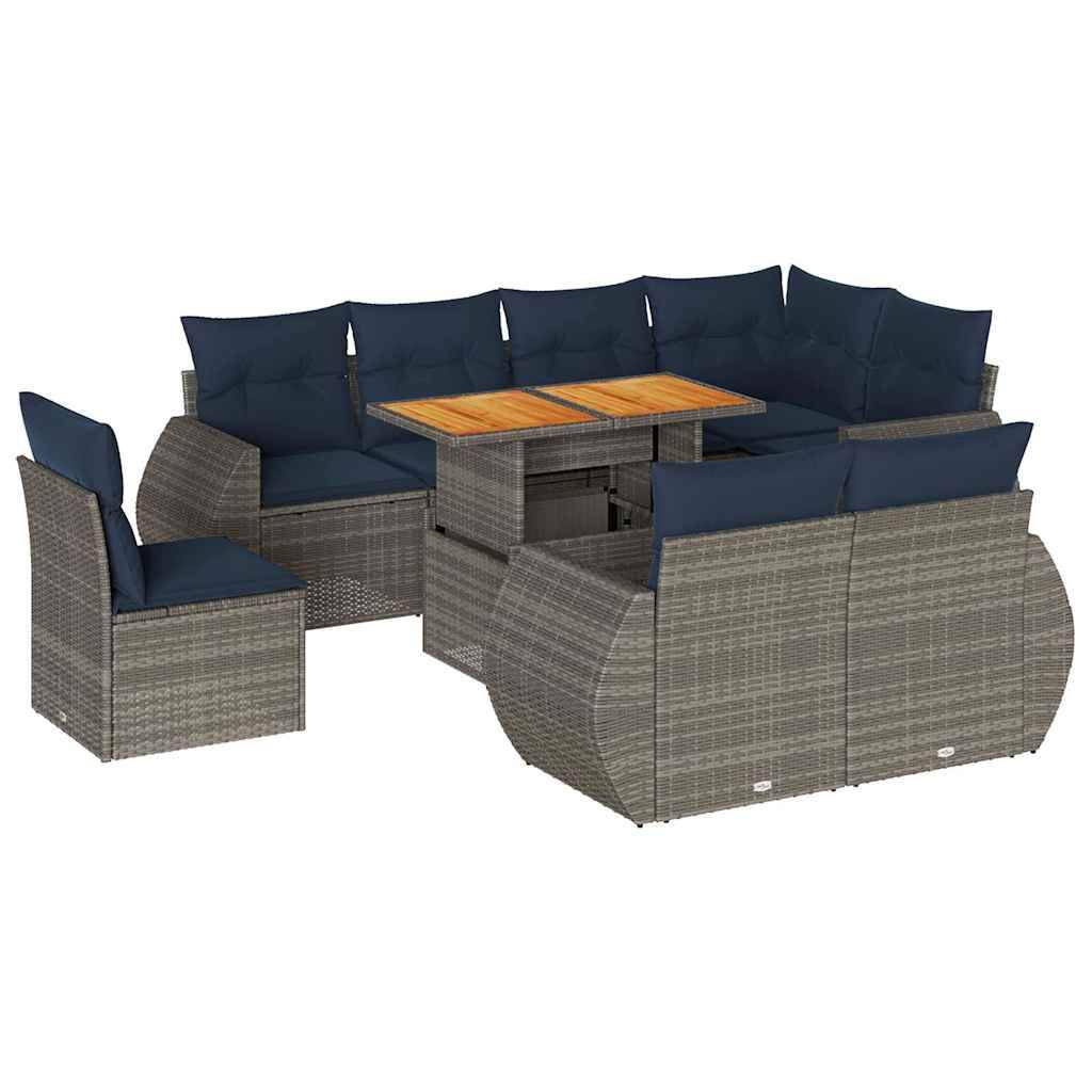 vidaXL 9-tlg. Garten-Sofagarnitur mit Kissen Grau Poly Rattan
