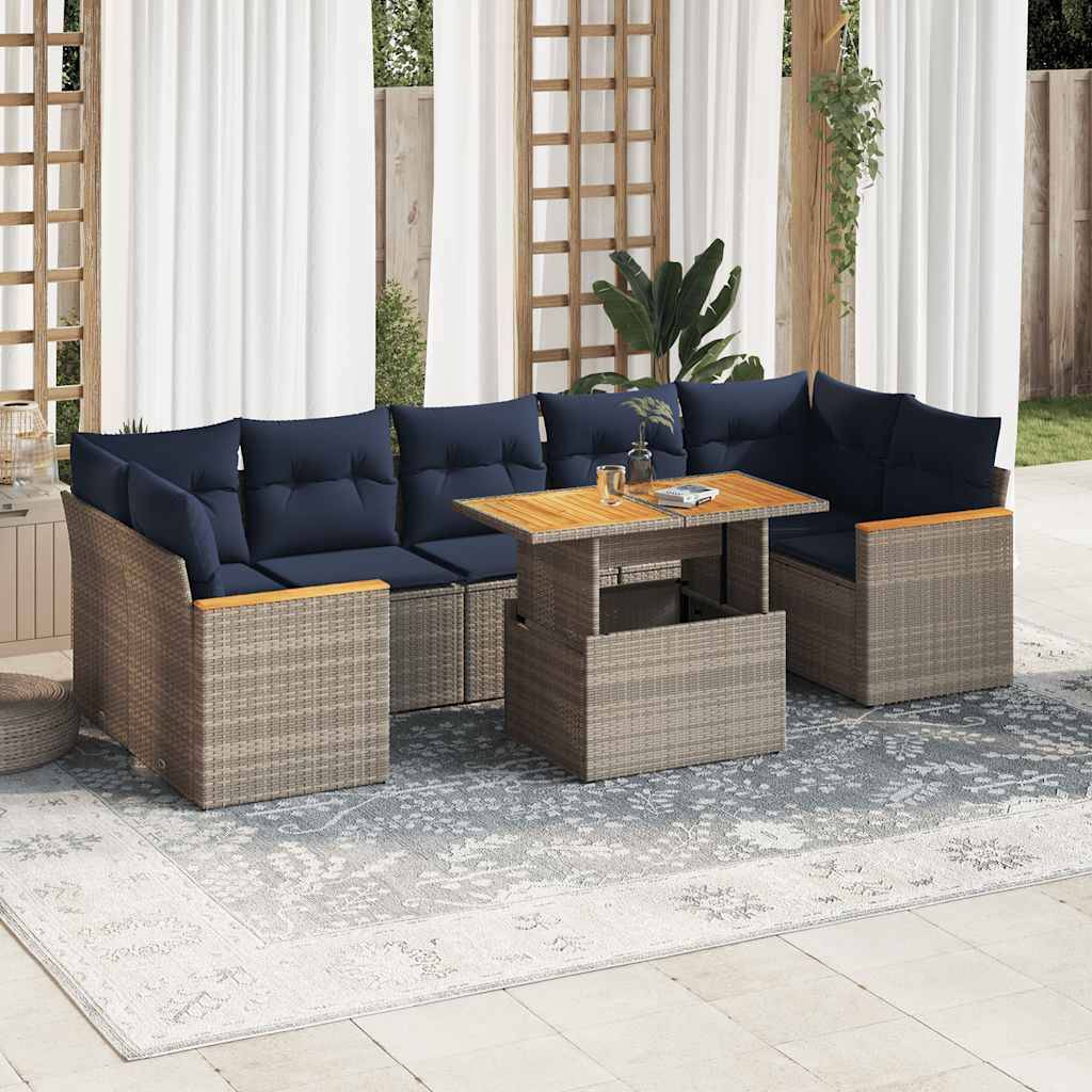 vidaXL 8-tlg. Garten-Sofagarnitur mit Kissen Grau Poly Rattan