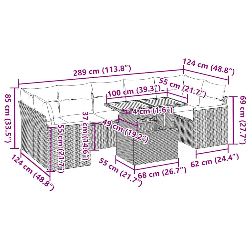 vidaXL 8-tlg. Garten-Sofagarnitur mit Kissen Grau Poly Rattan