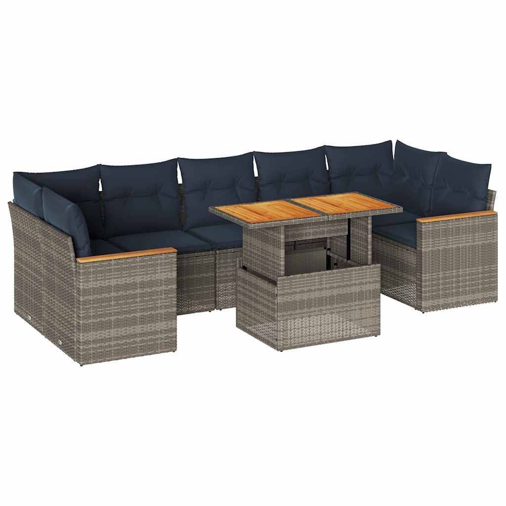 vidaXL 8-tlg. Garten-Sofagarnitur mit Kissen Grau Poly Rattan