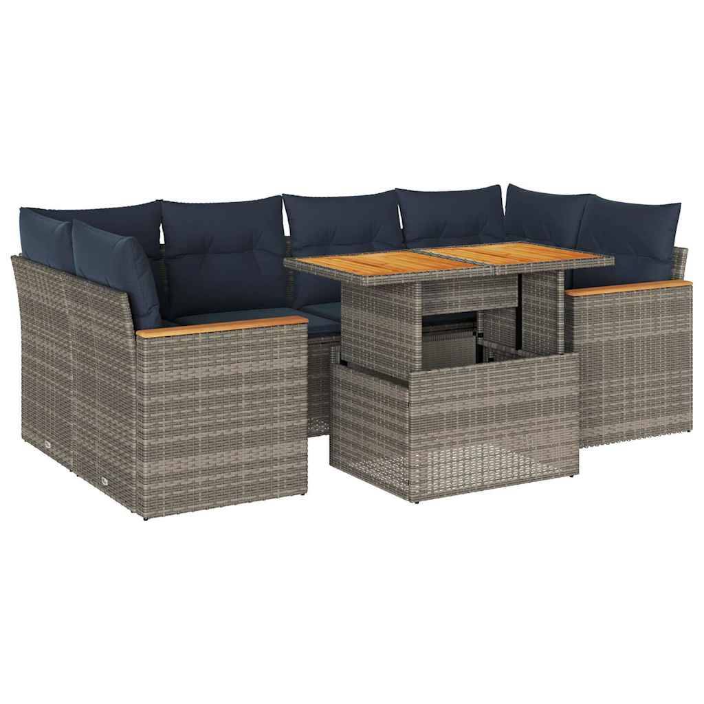 vidaXL 7-tlg. Garten-Sofagarnitur mit Kissen Grau Poly Rattan