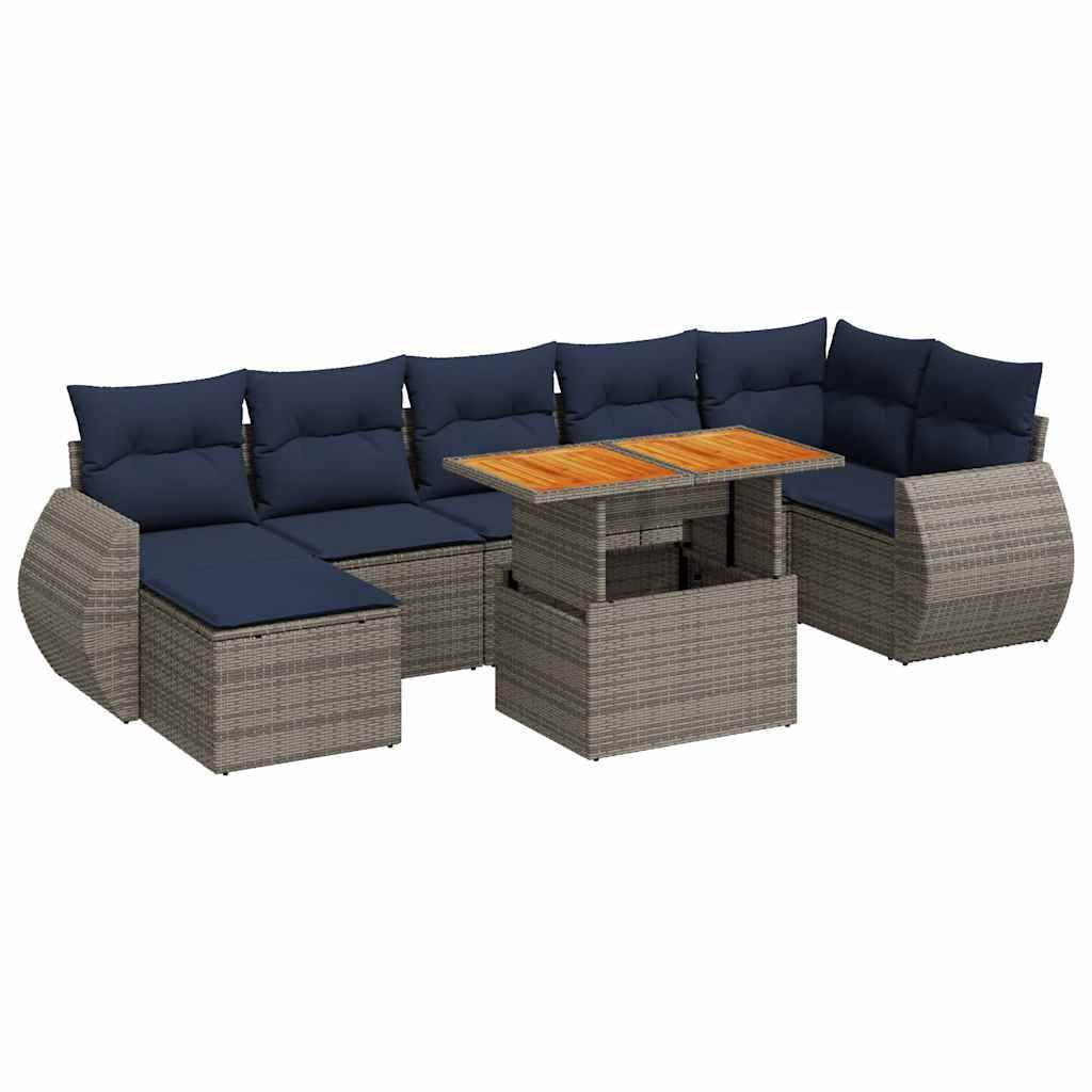 vidaXL 8-tlg. Garten-Sofagarnitur mit Kissen Grau Poly Rattan
