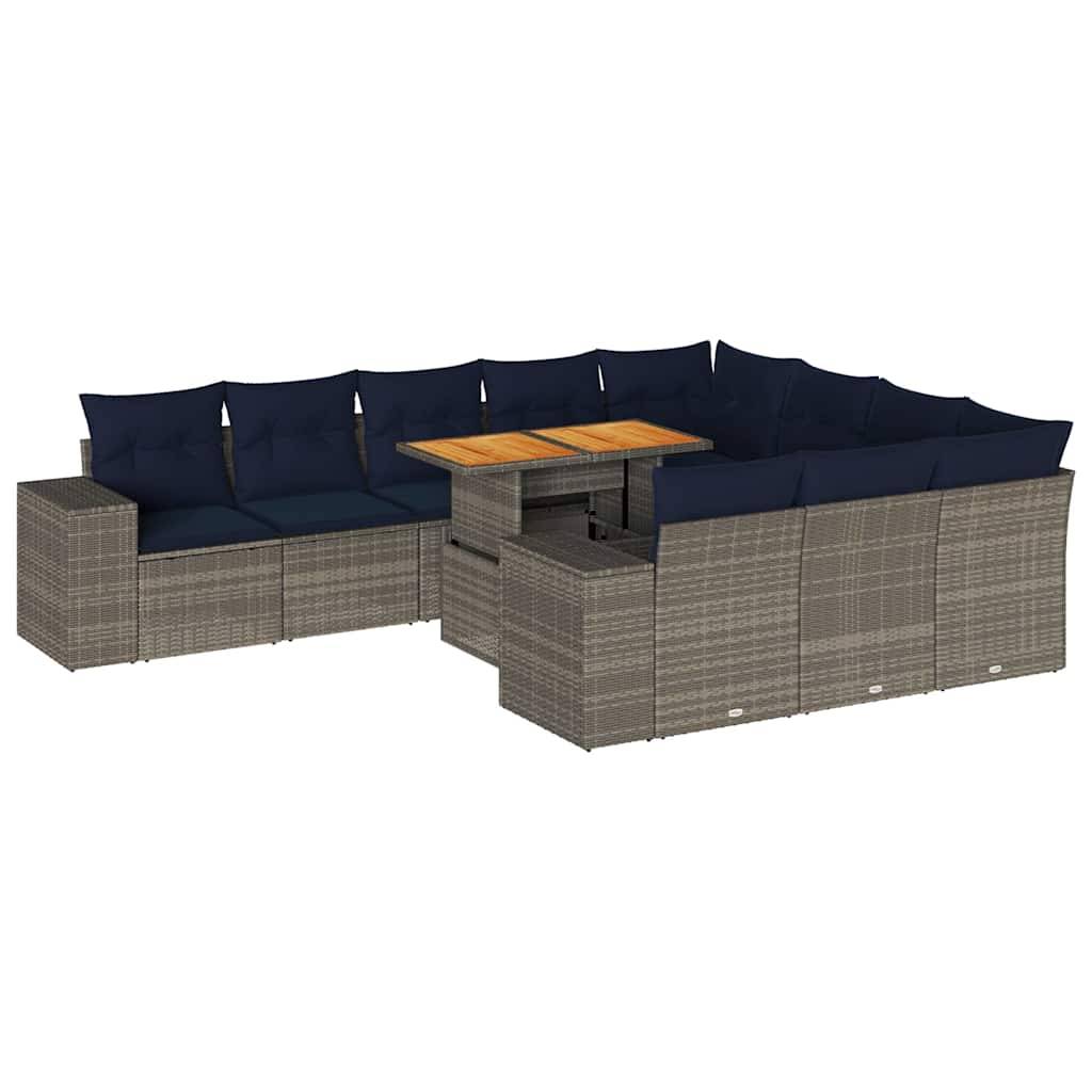 vidaXL 11-tlg. Garten-Sofagarnitur mit Kissen Grau Poly Rattan