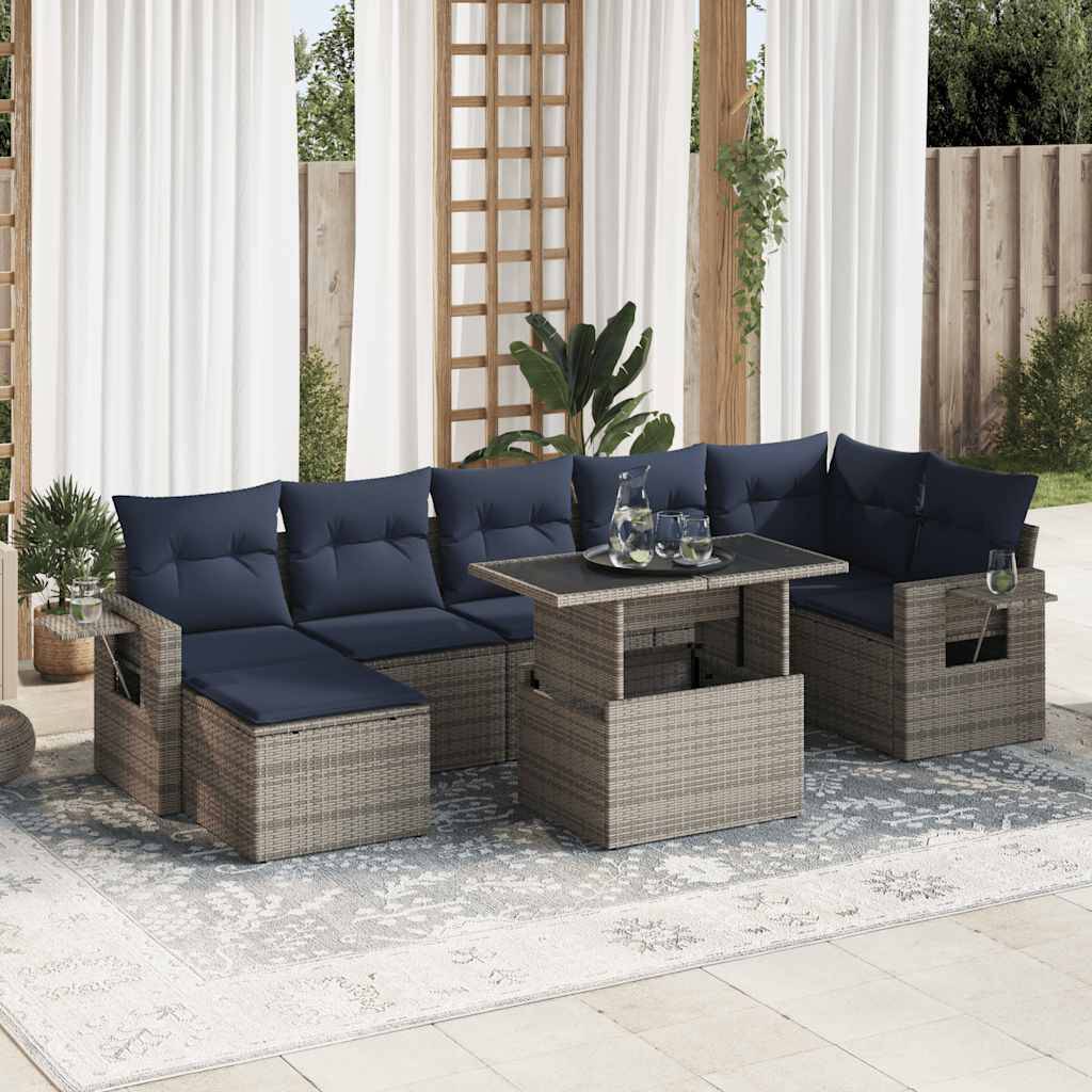 vidaXL 8-tlg. Garten-Sofagarnitur mit Kissen Grau Poly Rattan Akazie