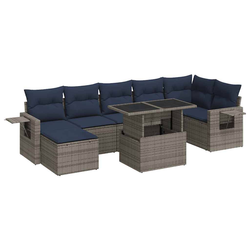 vidaXL 8-tlg. Garten-Sofagarnitur mit Kissen Grau Poly Rattan Akazie