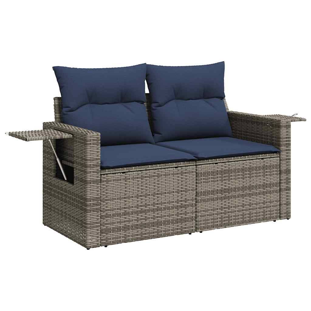 vidaXL 7-tlg. Garten-Sofagarnitur mit Kissen Schwarz Poly Rattan