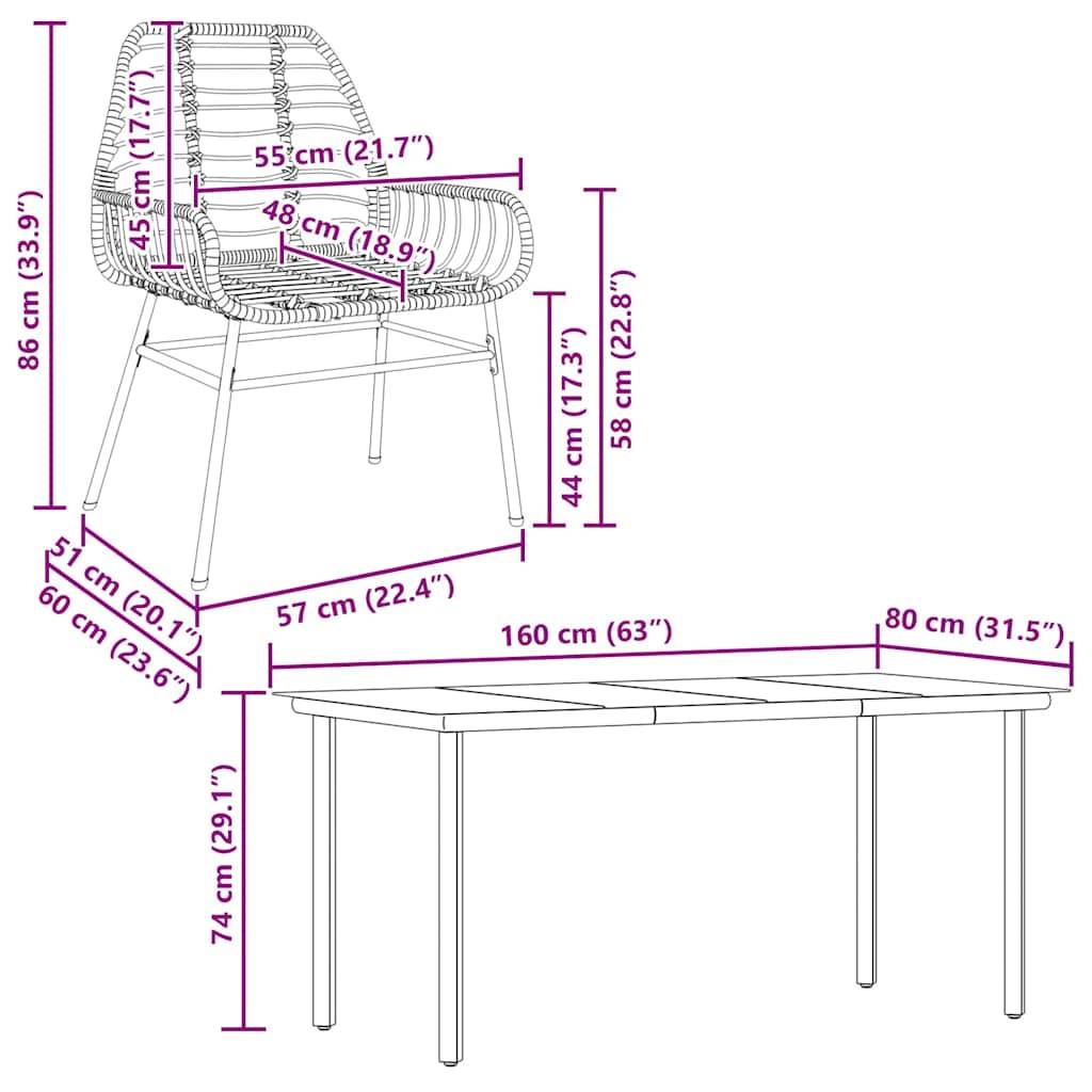 vidaXL 7-teiliges Garten-Esszimmerset aus schwarzem Polyrattanglas