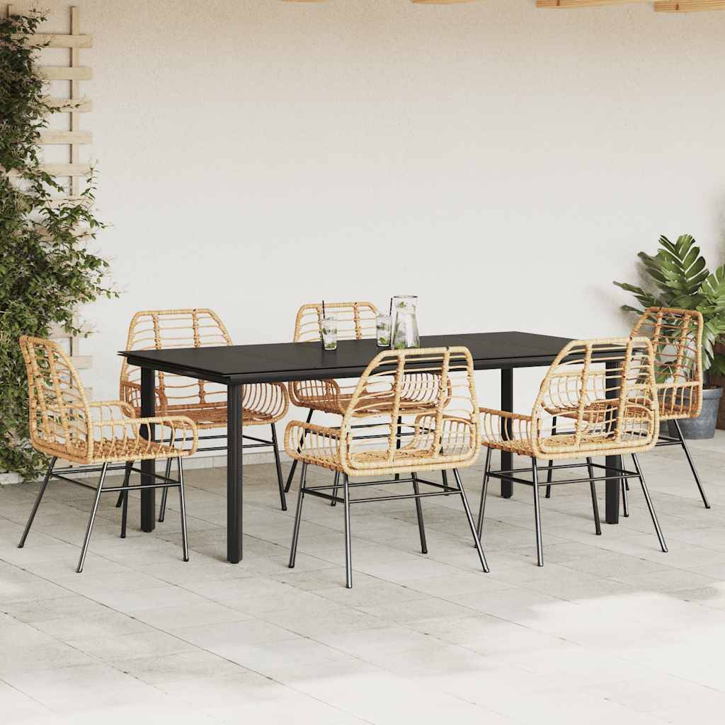 vidaXL 7-teiliges Garten-Esszimmerset Braunes Polyrattanglas