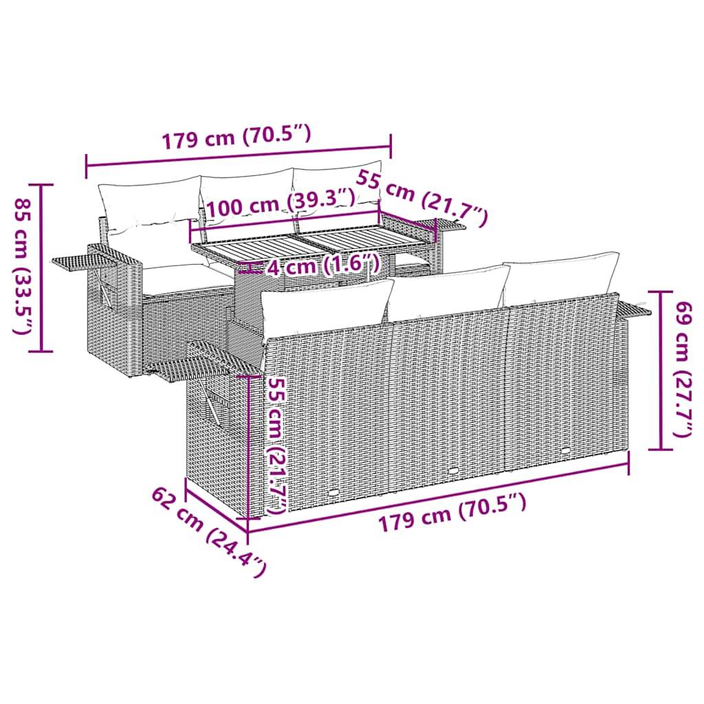 vidaXL 7-tlg. Garten-Sofagarnitur mit Kissen Grau Poly Rattan