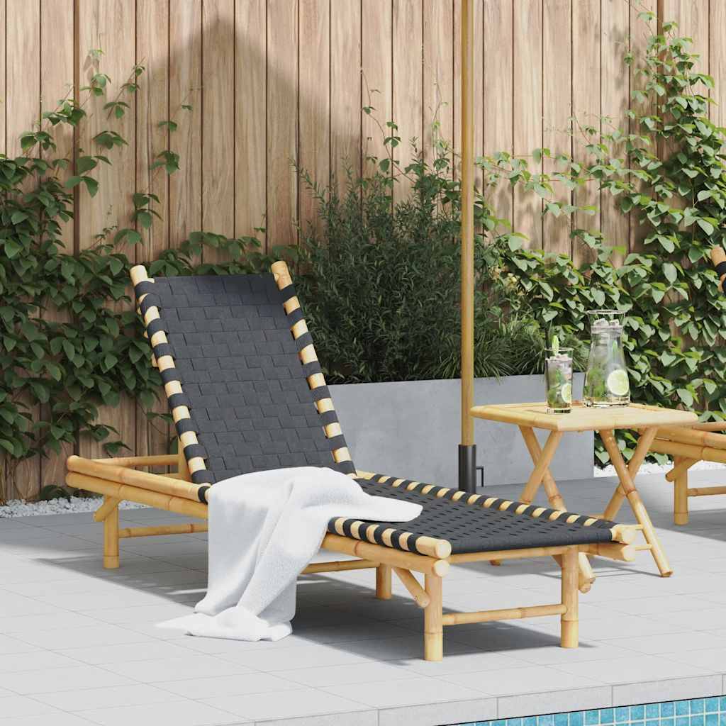 vidaXL Sonnenliege mit schwarzem gewebtem Gurtband 55x200x30 cm Bambus