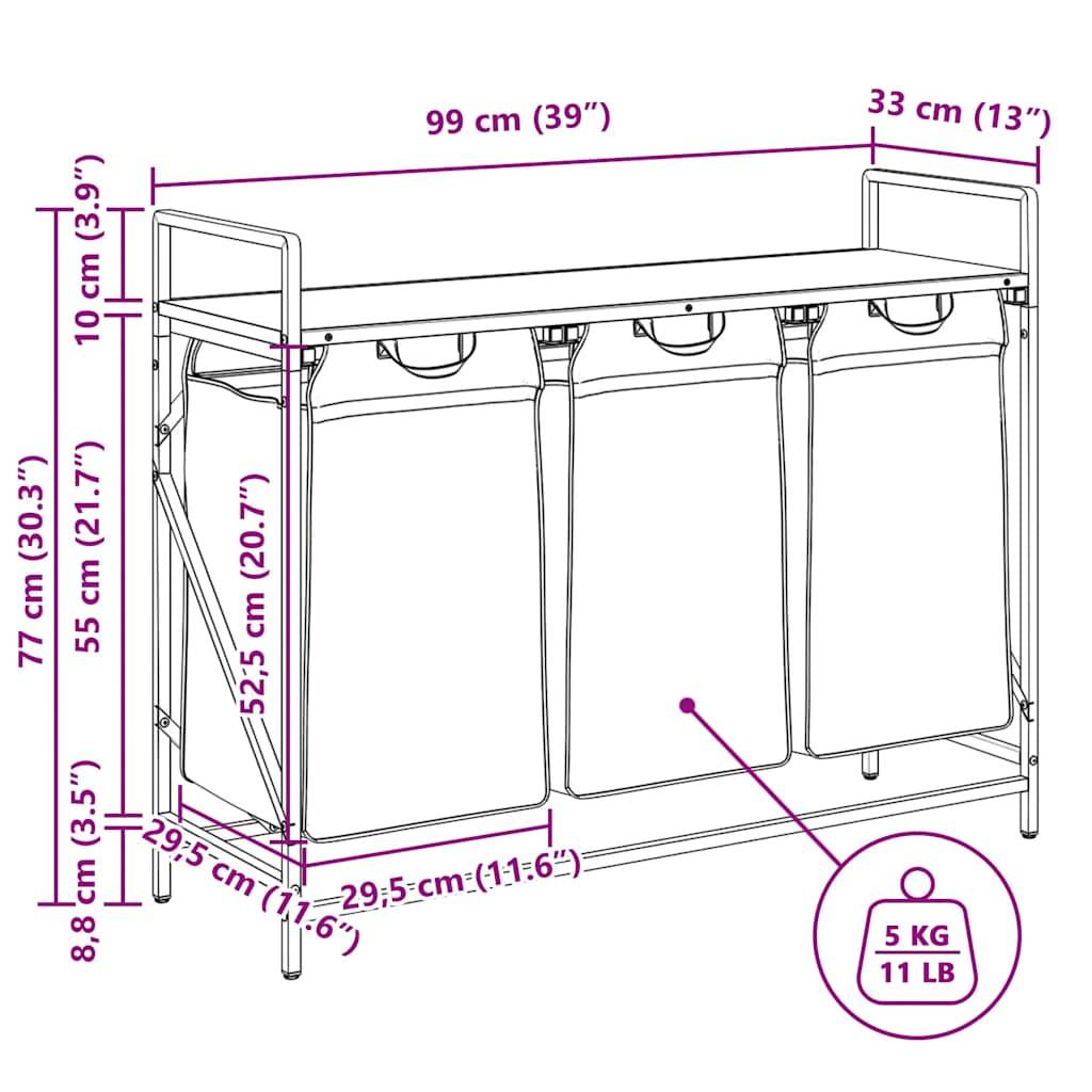 vidaXL Wäschekorb 3 Fächer mit Ablage Sonoma-Eiche