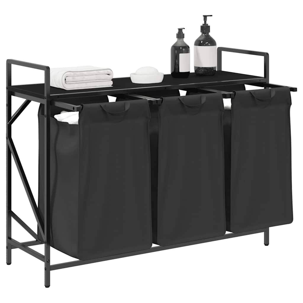 vidaXL Wäschekorb 3 Fächer mit Ablage Schwarz Eichen-Optik