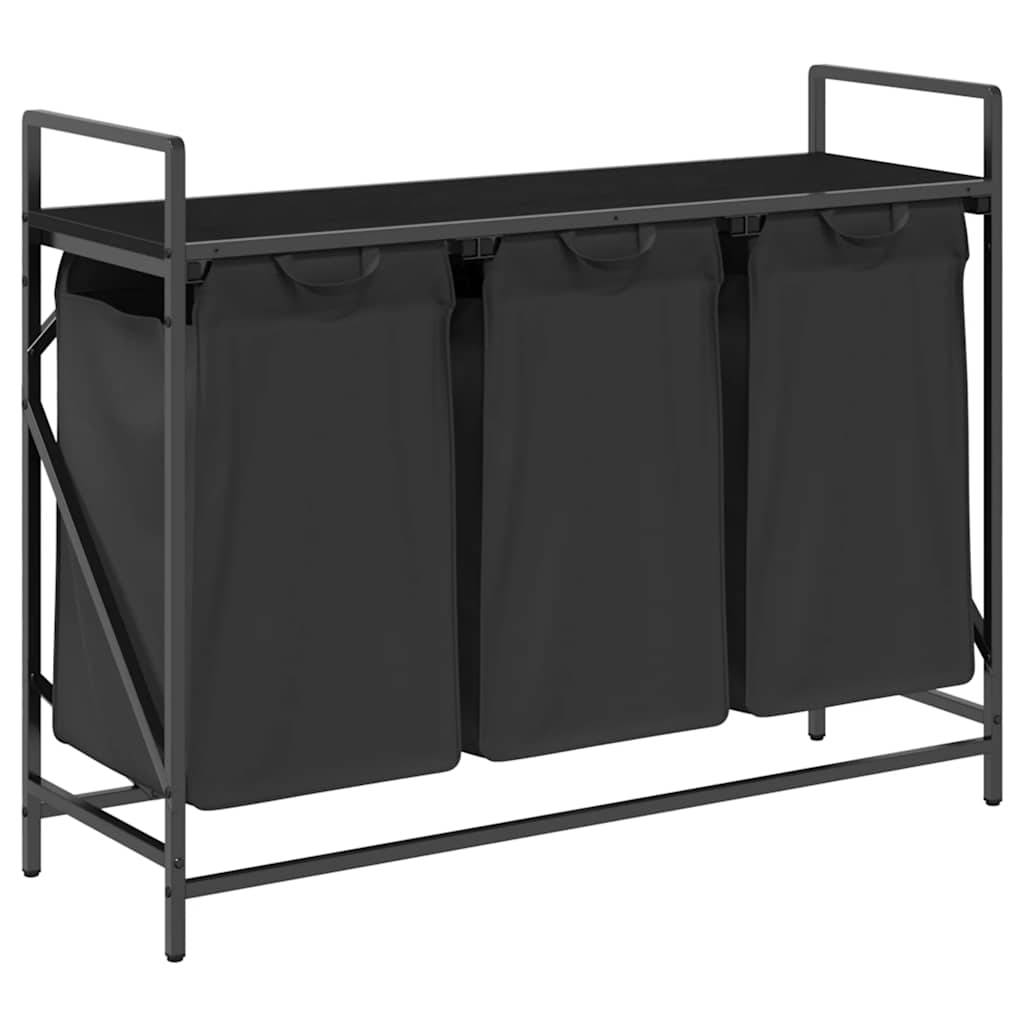 vidaXL Wäschekorb 3 Fächer mit Ablage Schwarz Eichen-Optik