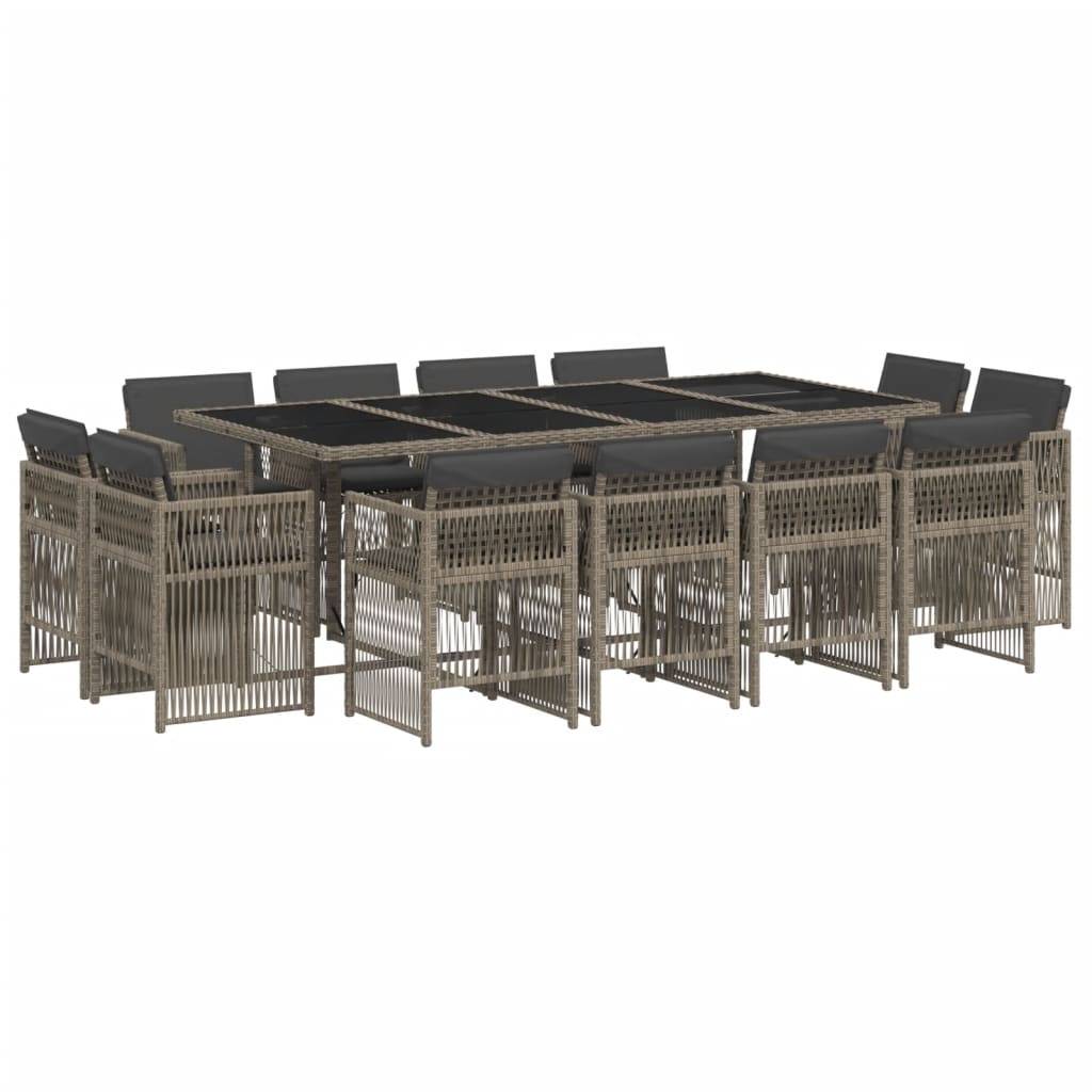 vidaXL 13-tlg. Garten-Essgruppe mit Kissen Grau Poly Rattan
