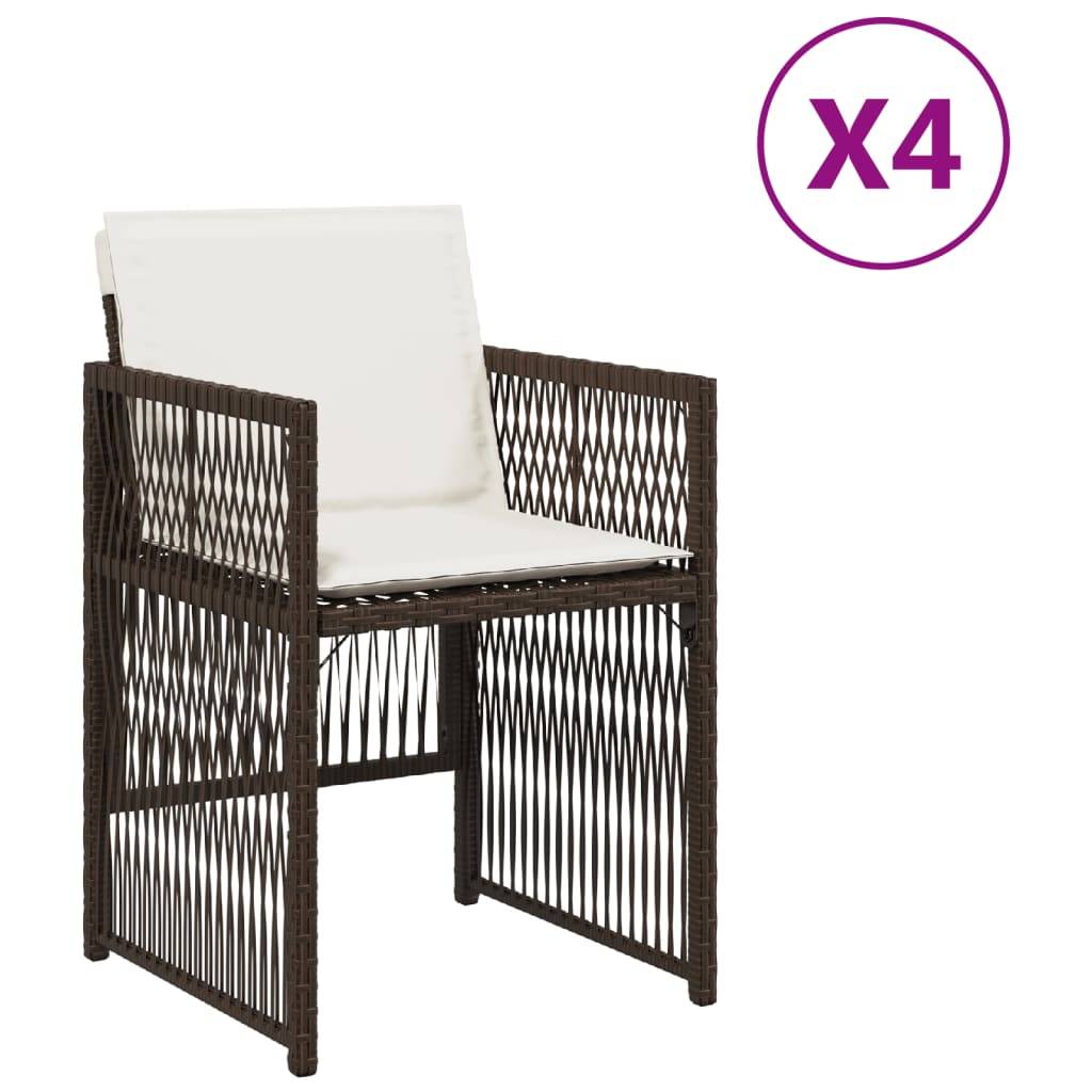 vidaXL Gartenstühle mit Kissen 4 Stk. Braun Poly Rattan