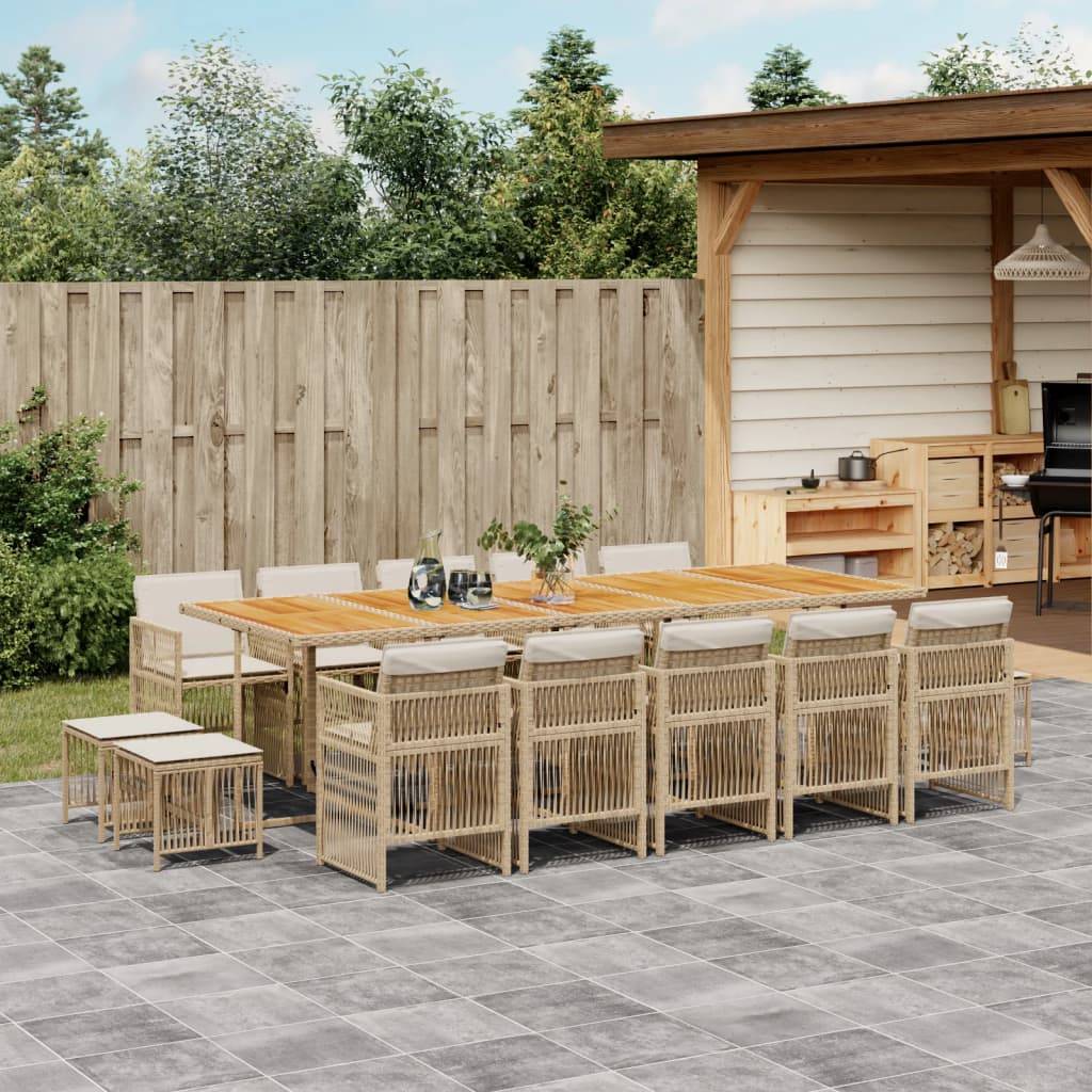 vidaXL 15-tlg. Garten-Essgruppe mit Kissen Beige Poly Rattan