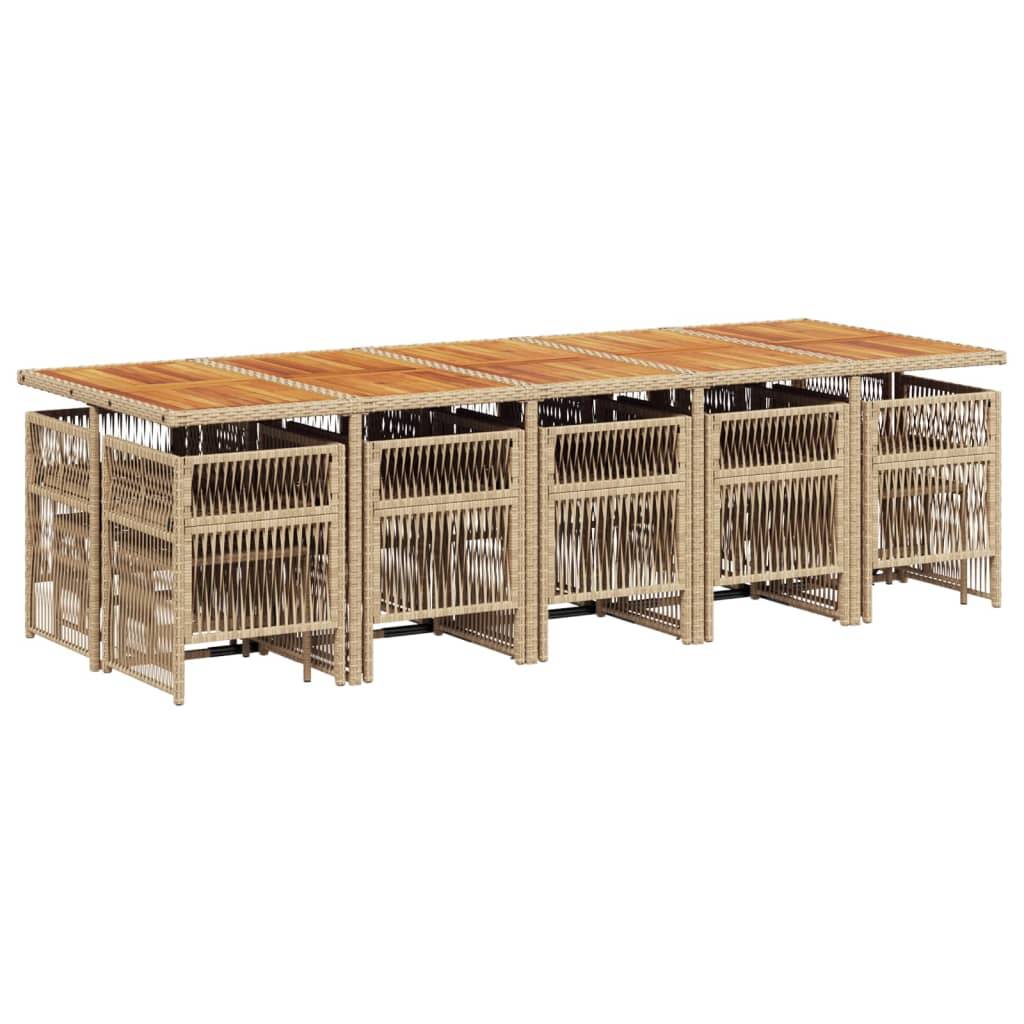 vidaXL 15-tlg. Garten-Essgruppe mit Kissen Beige Poly Rattan
