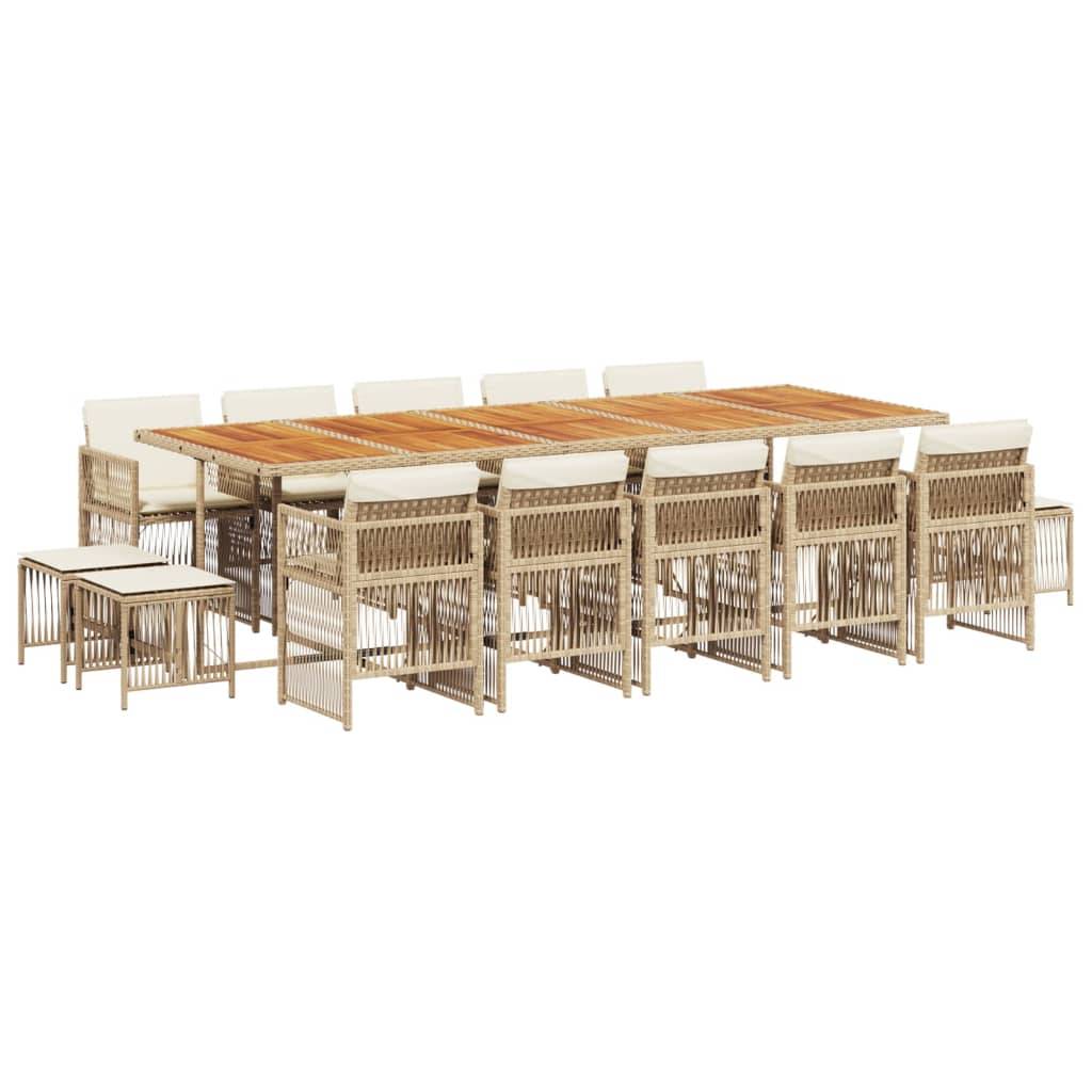 vidaXL 15-tlg. Garten-Essgruppe mit Kissen Beige Poly Rattan