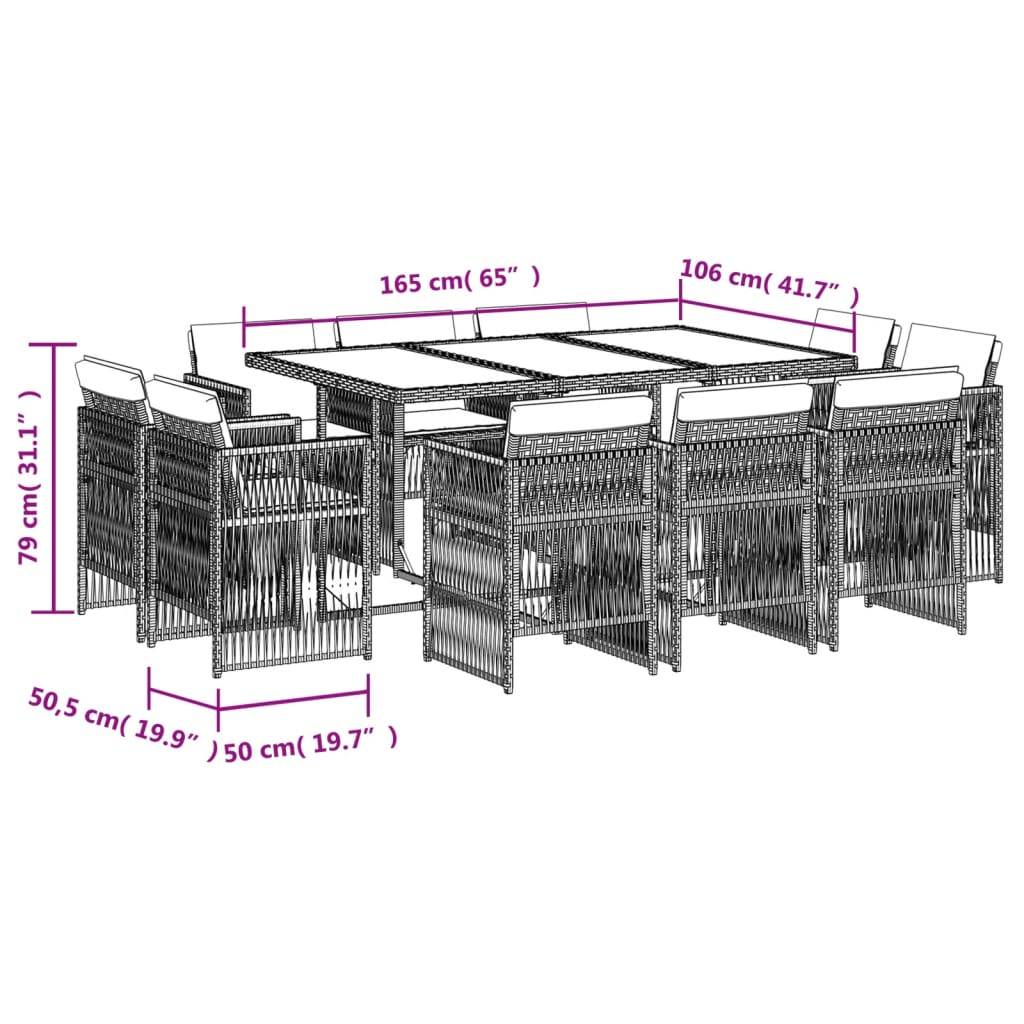 vidaXL 11-tlg. Garten-Essgruppe mit Kissen Grau Poly Rattan