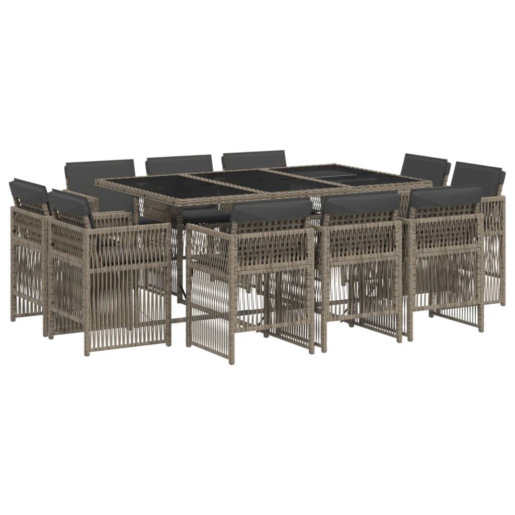 vidaXL 11-tlg. Garten-Essgruppe mit Kissen Grau Poly Rattan