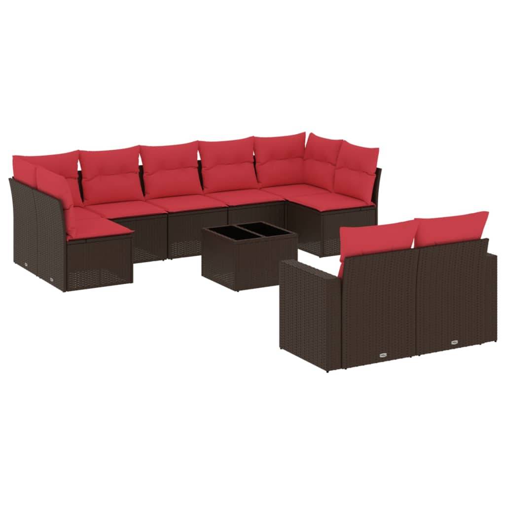 vidaXL 10-tlg. Garten-Sofagarnitur mit Kissen Braun Poly Rattan