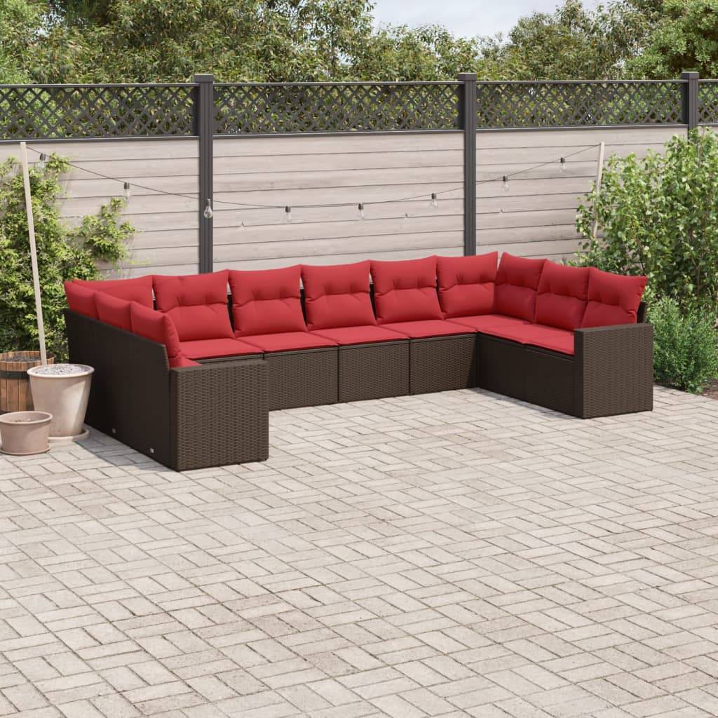 vidaXL 10-tlg. Garten-Sofagarnitur mit Kissen Braun Poly Rattan