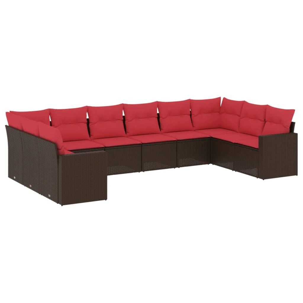 vidaXL 10-tlg. Garten-Sofagarnitur mit Kissen Braun Poly Rattan