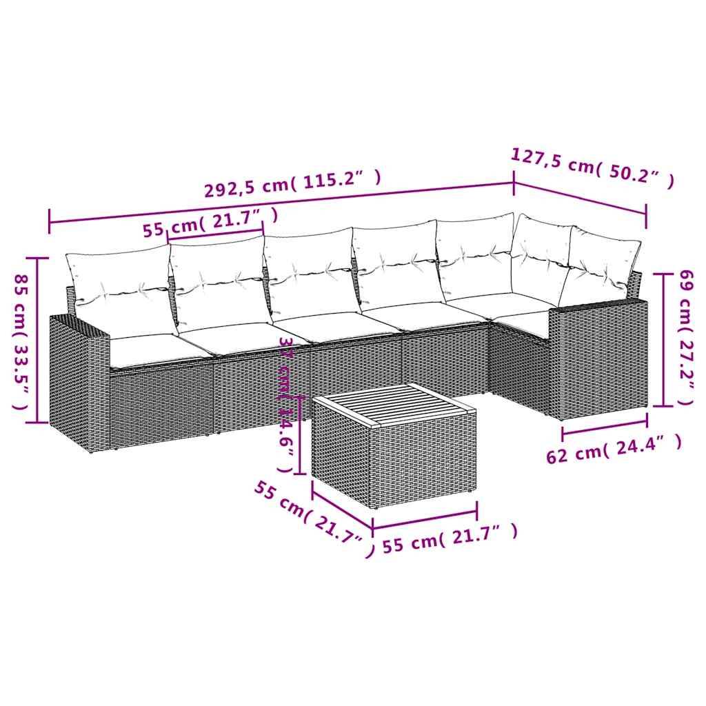 vidaXL 7-tlg. Garten-Sofagarnitur mit Kissen Grau Poly Rattan