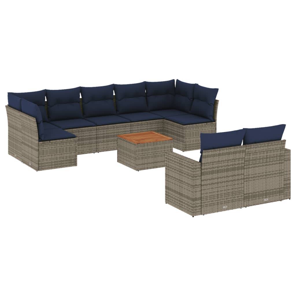 vidaXL 10-tlg. Garten-Sofagarnitur mit Kissen Grau Poly Rattan