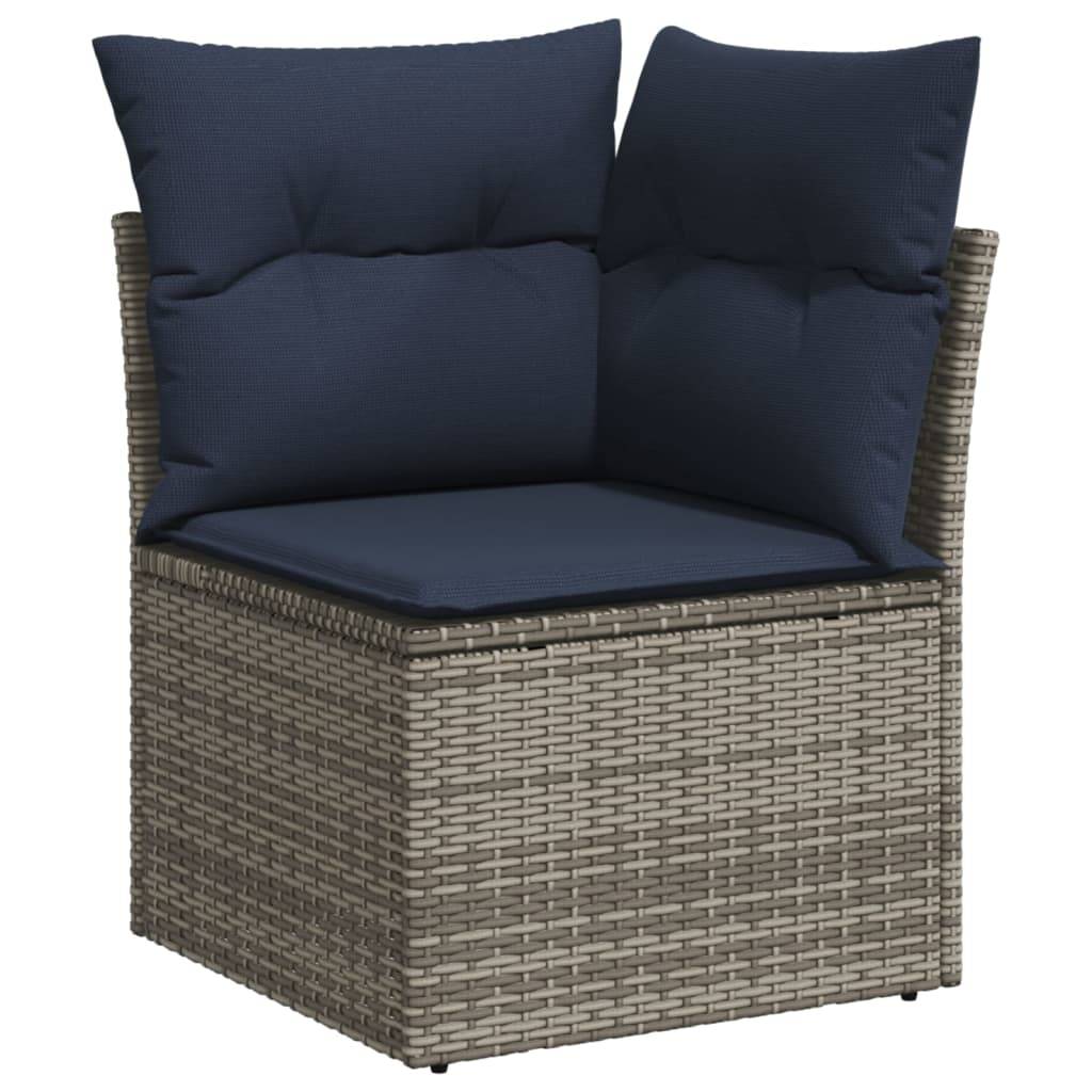 vidaXL 11-tlg. Garten-Sofagarnitur mit Kissen Grau Poly Rattan