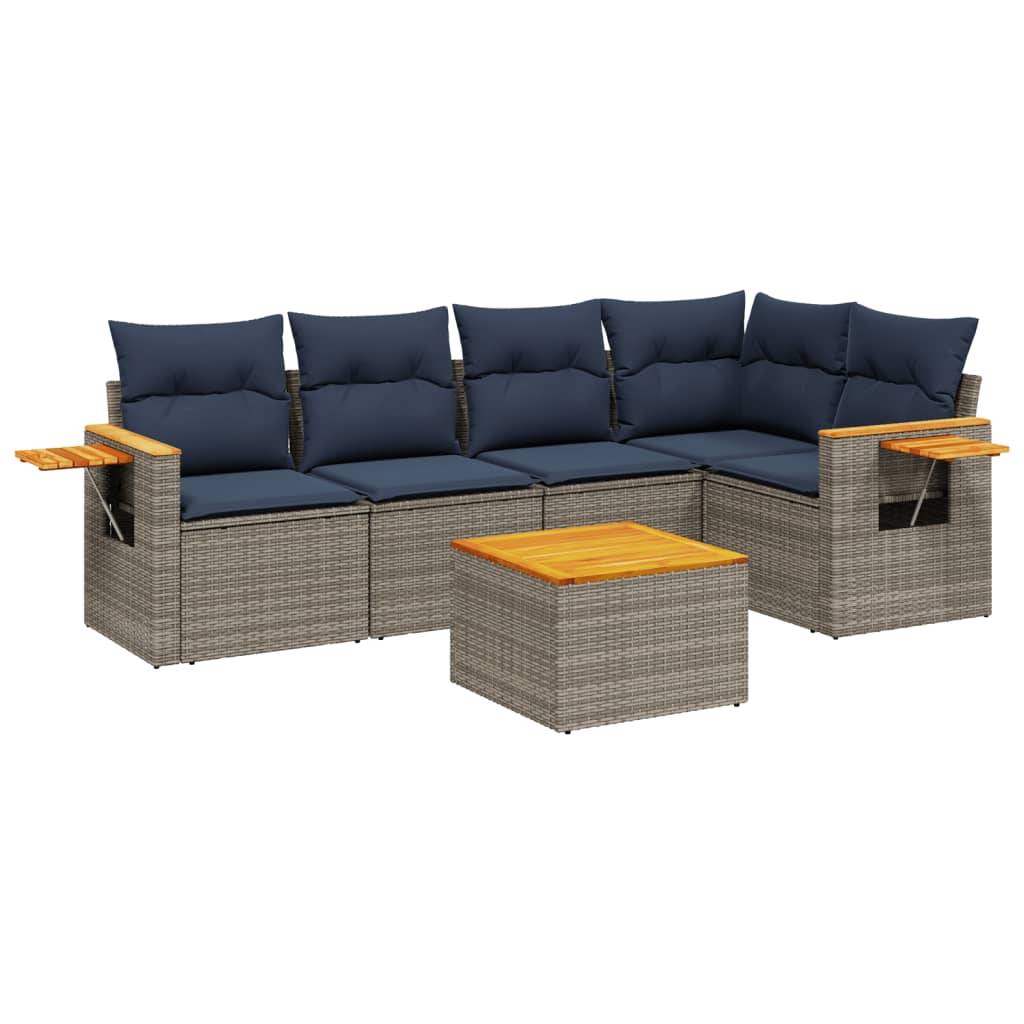 vidaXL 6-tlg. Garten-Sofagarnitur mit Kissen Grau Poly Rattan