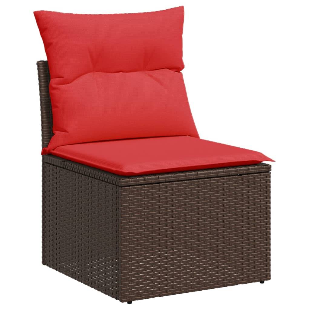 vidaXL 11-tlg. Garten-Sofagarnitur mit Kissen Braun Poly Rattan