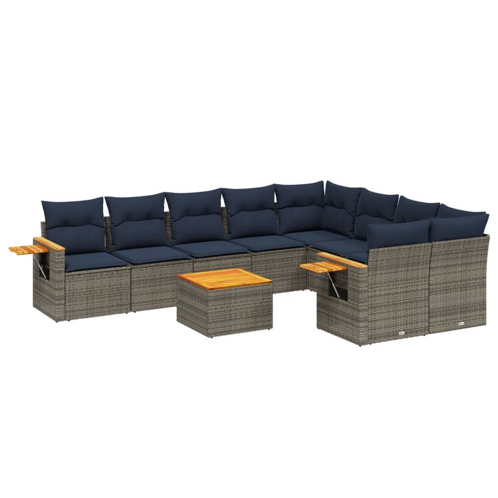 vidaXL 10-tlg. Garten-Sofagarnitur mit Kissen Grau Poly Rattan