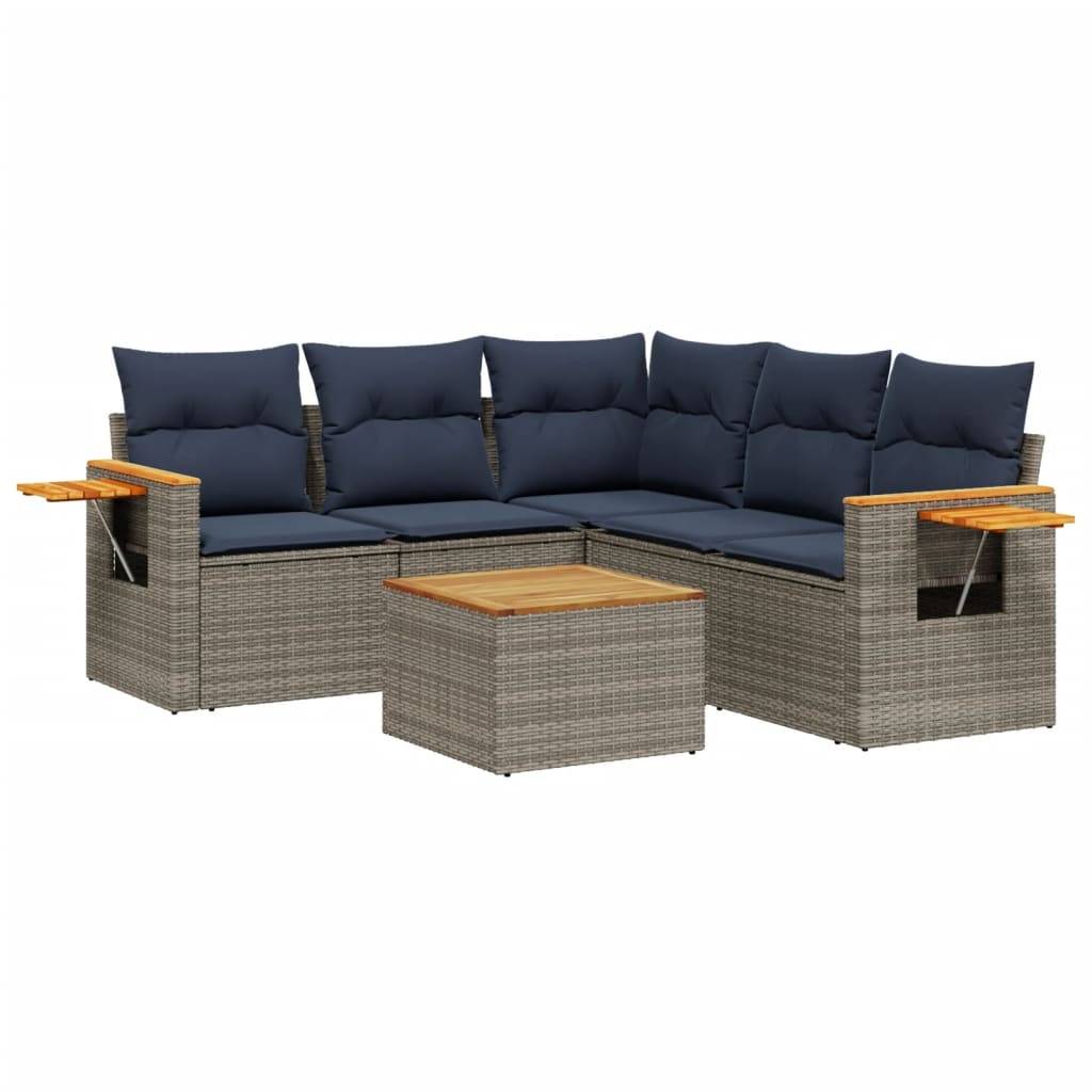 vidaXL 6-tlg. Garten-Sofagarnitur mit Kissen Grau Poly Rattan