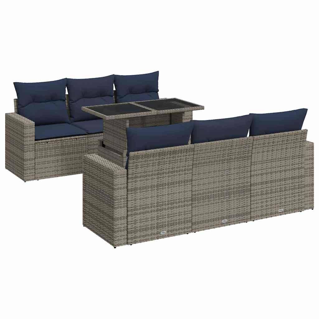 vidaXL 7-tlg. Garten-Sofagarnitur mit Kissen Grau Poly Rattan Akazie