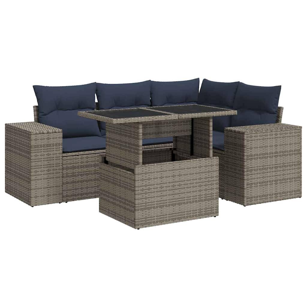 vidaXL 6-tlg. Garten-Sofagarnitur mit Kissen Grau Poly Rattan Akazie