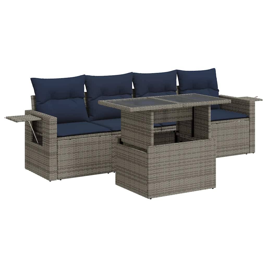 vidaXL 5tlg. Garten-Sofagarnitur mit Kissen Schwarz Poly Rattan Akazie