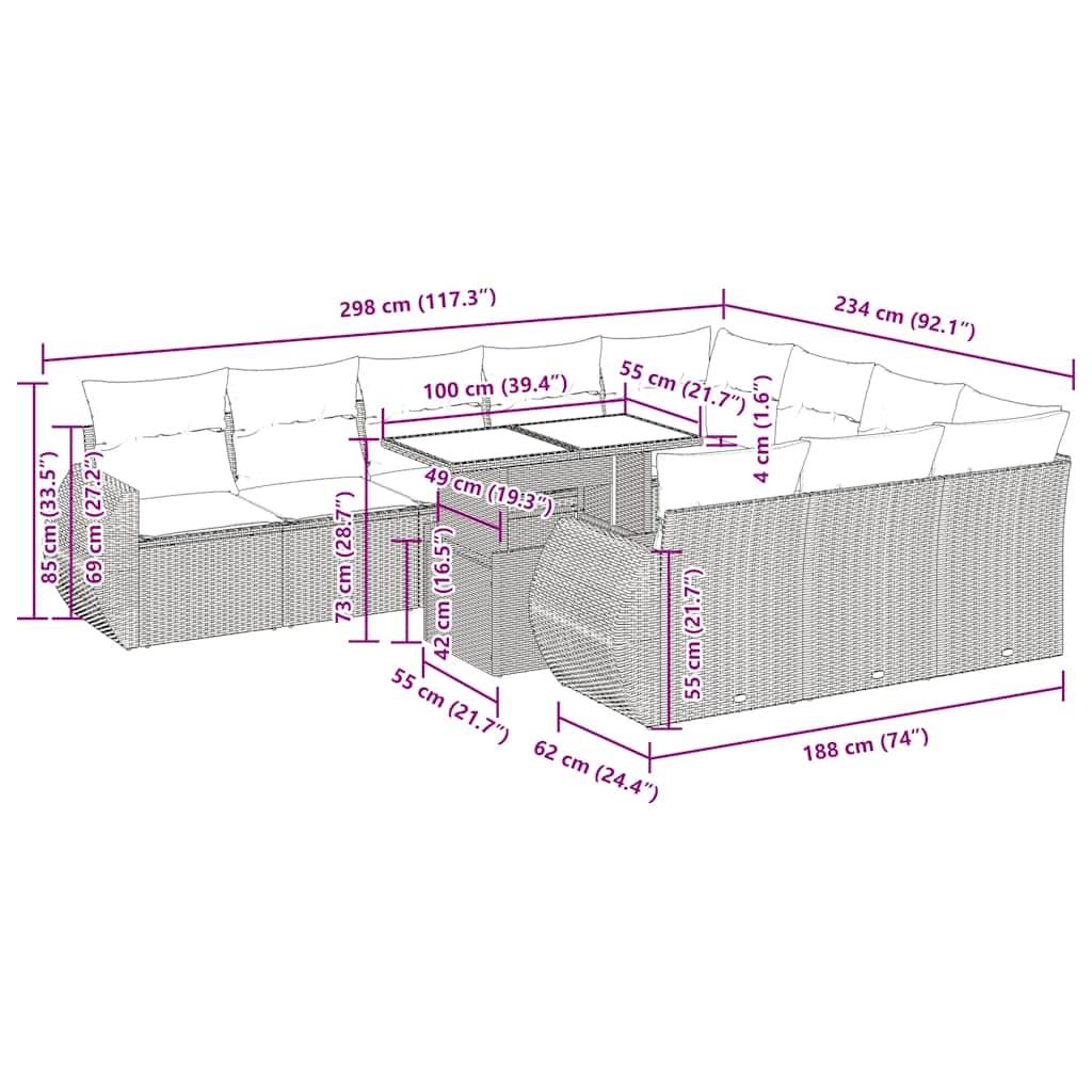 vidaXL 11-tlg. Garten-Sofagarnitur mit Kissen Grau Poly Rattan Akazie