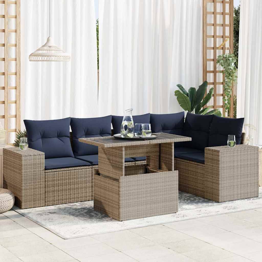 vidaXL 6-tlg. Garten-Sofagarnitur mit Kissen Schwarz Poly Rattan