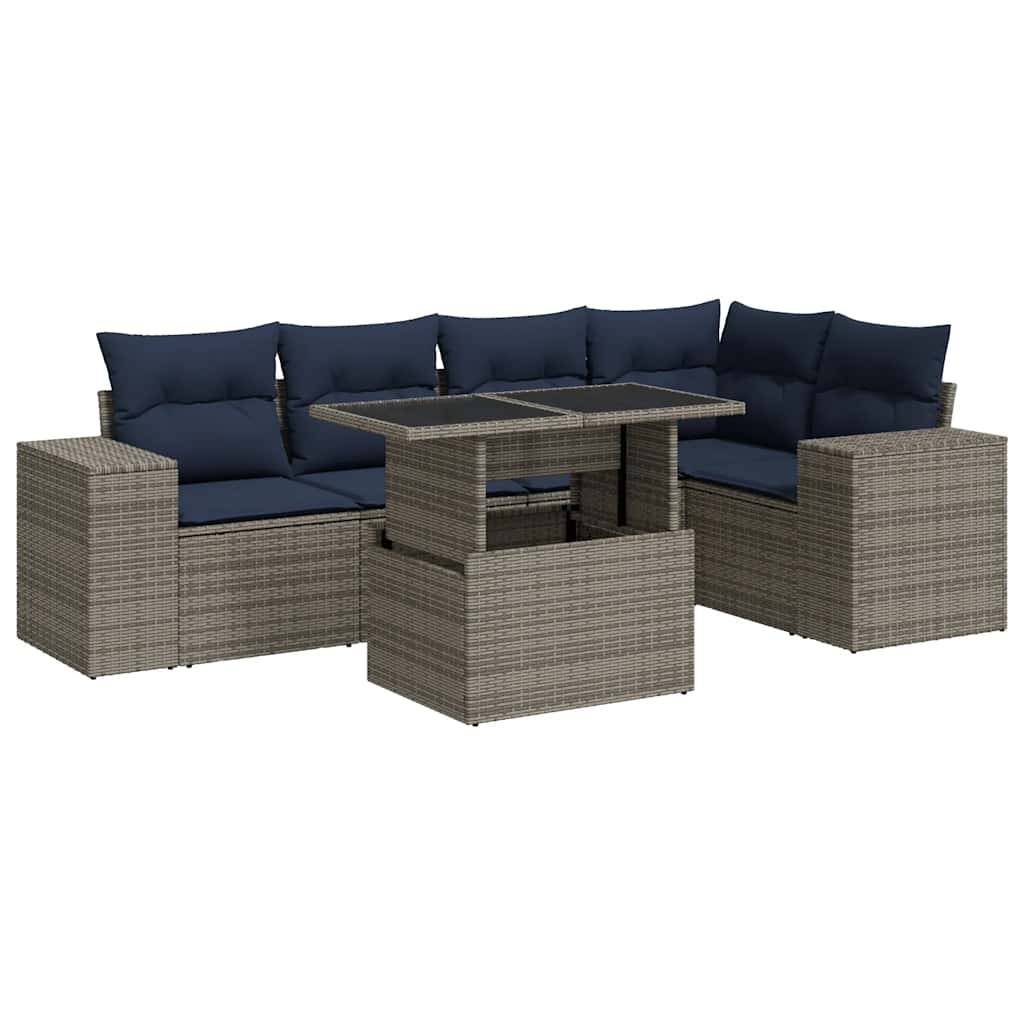 vidaXL 6-tlg. Garten-Sofagarnitur mit Kissen Schwarz Poly Rattan