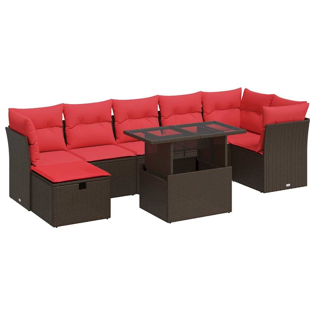 vidaXL 8-tlg. Garten-Sofagarnitur mit Kissen Schwarz Poly Rattan