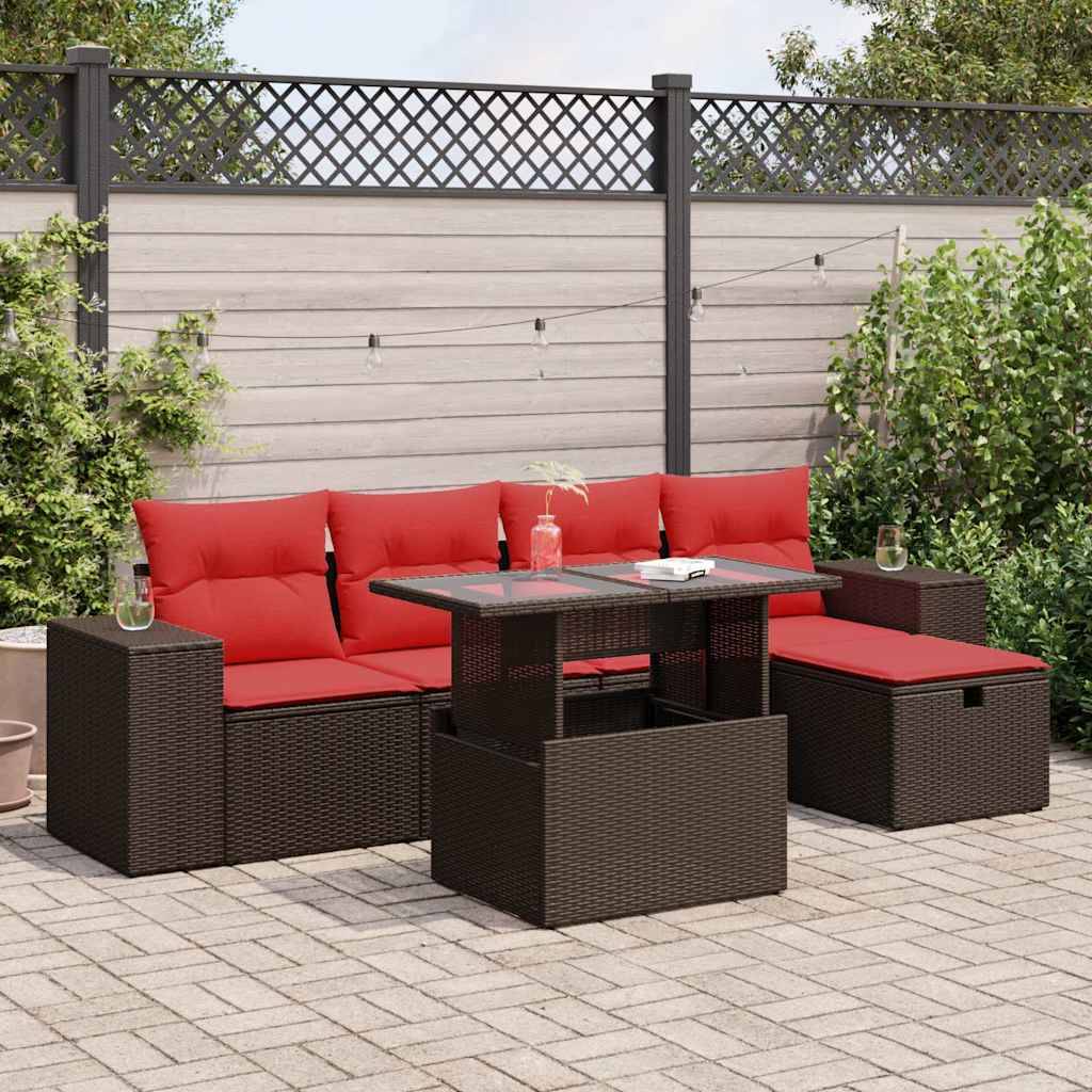 vidaXL 6-tlg. Garten-Sofagarnitur mit Kissen Schwarz Poly Rattan