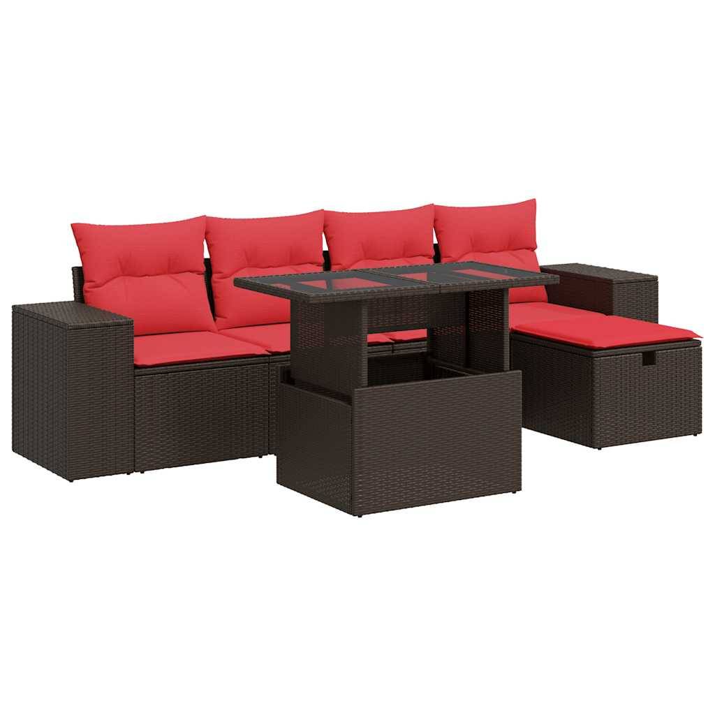 vidaXL 6-tlg. Garten-Sofagarnitur mit Kissen Schwarz Poly Rattan