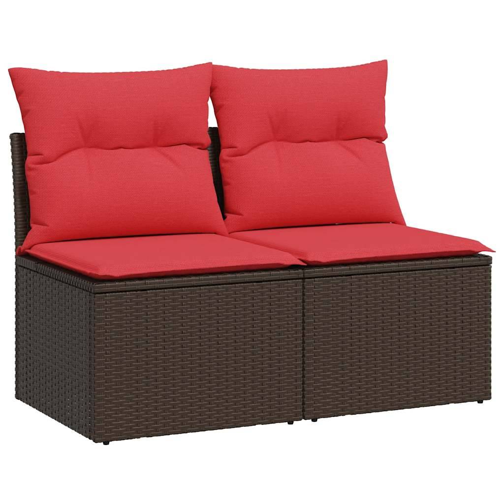 vidaXL 2-tlg. Garten-Sofagarnitur mit Kissen Braun Poly Rattan Akazie