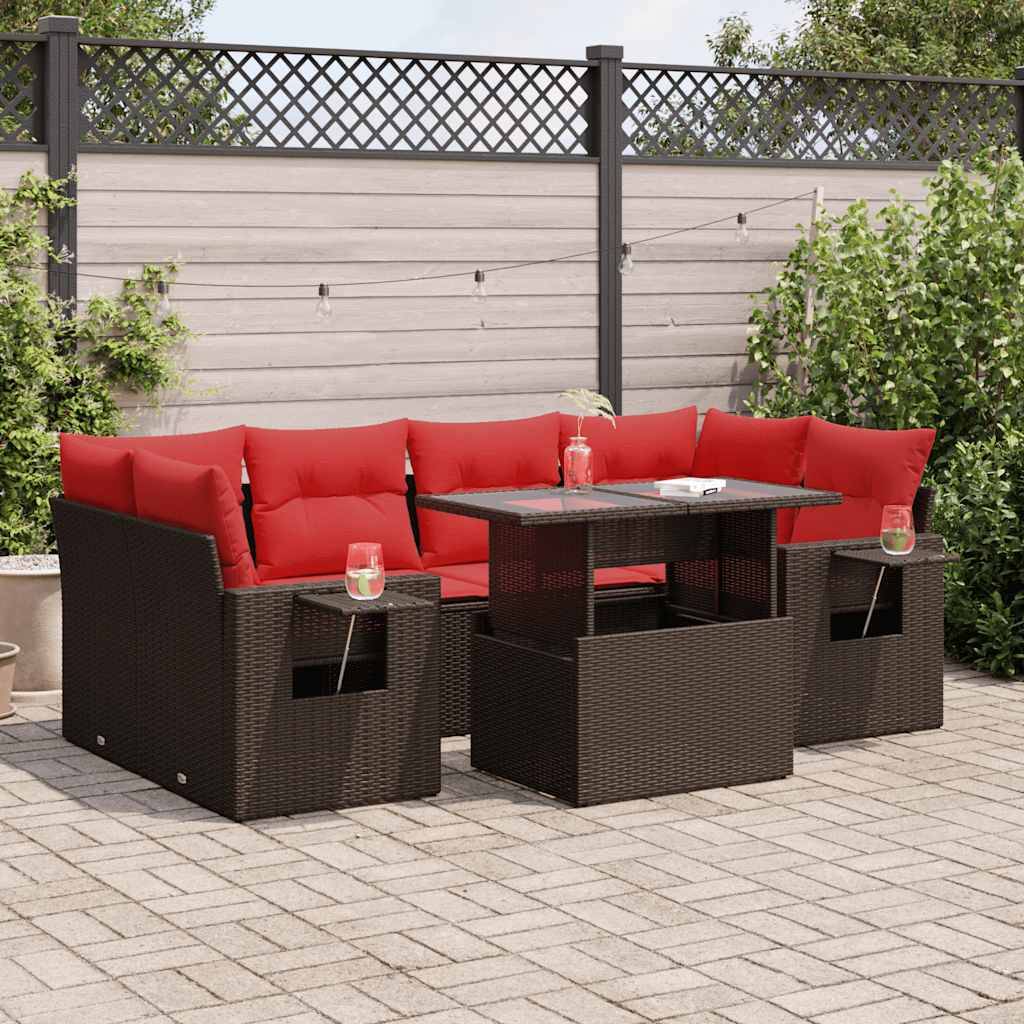 vidaXL 7-tlg. Garten-Sofagarnitur mit Kissen Grau Poly Rattan Akazie