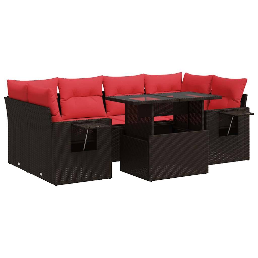 vidaXL 7-tlg. Garten-Sofagarnitur mit Kissen Grau Poly Rattan Akazie