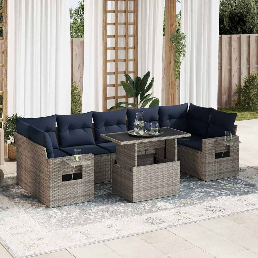 vidaXL 8-tlg. Garten-Sofagarnitur mit Kissen Schwarz Poly Rattan