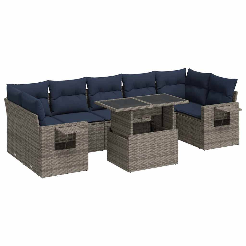 vidaXL 8-tlg. Garten-Sofagarnitur mit Kissen Schwarz Poly Rattan
