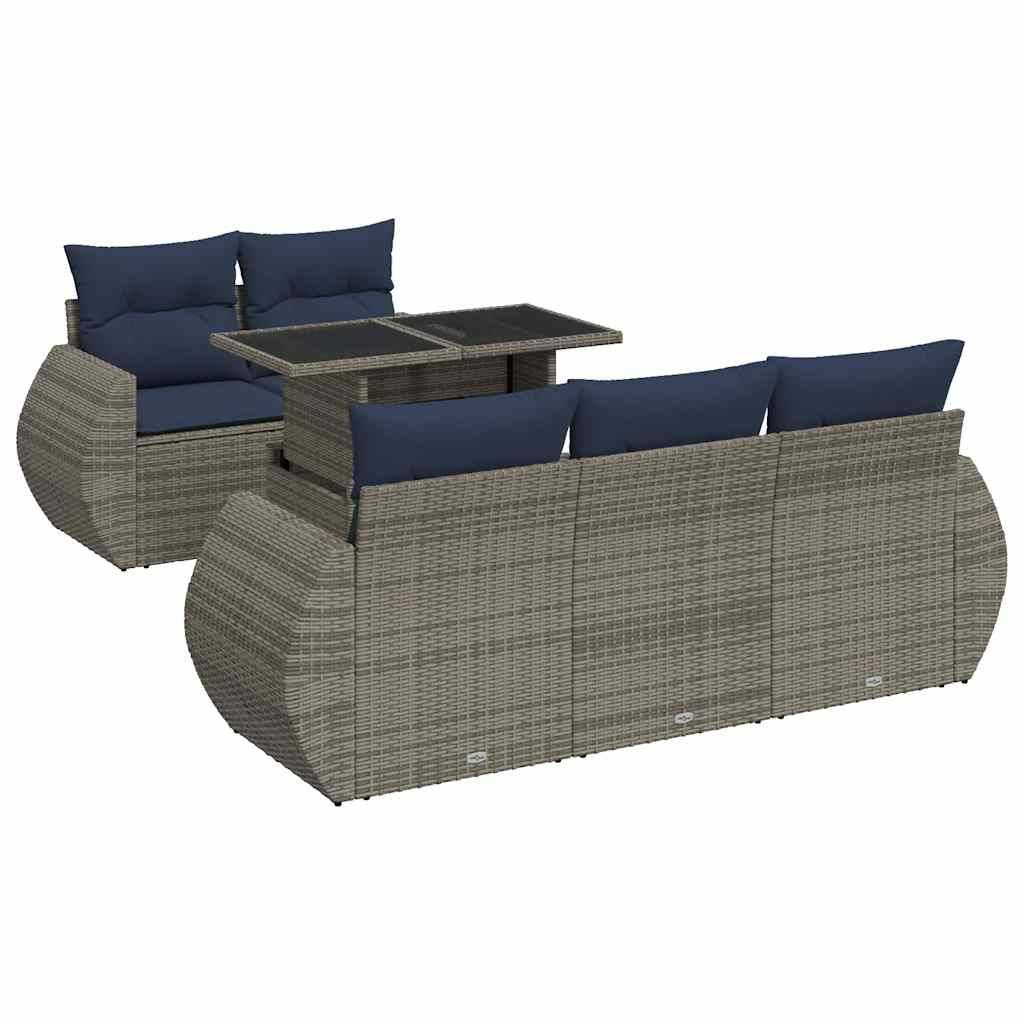 vidaXL 6-tlg. Garten-Sofagarnitur mit Kissen Grau Poly Rattan Akazie